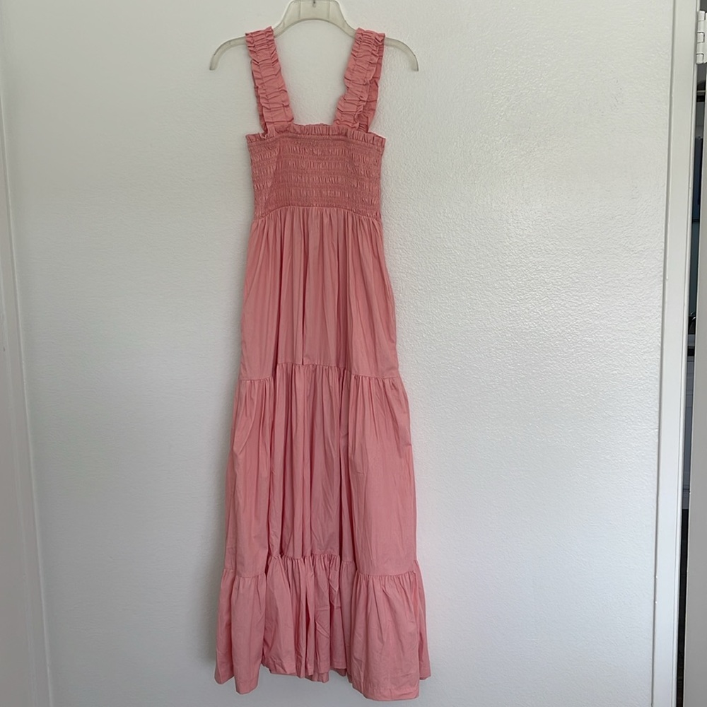 Abercrombie & Fitch Coral Pink Smocked Top Cotton Maxi Pockets Dress Size Medium - Picture 7 of 8